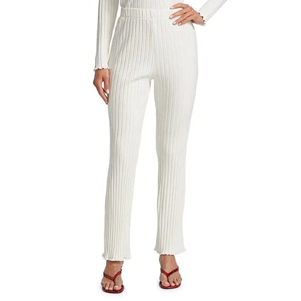 Simon Miller Alder Ribbed Cropped Pants Stretch High‎ Rise Made In USA White XS